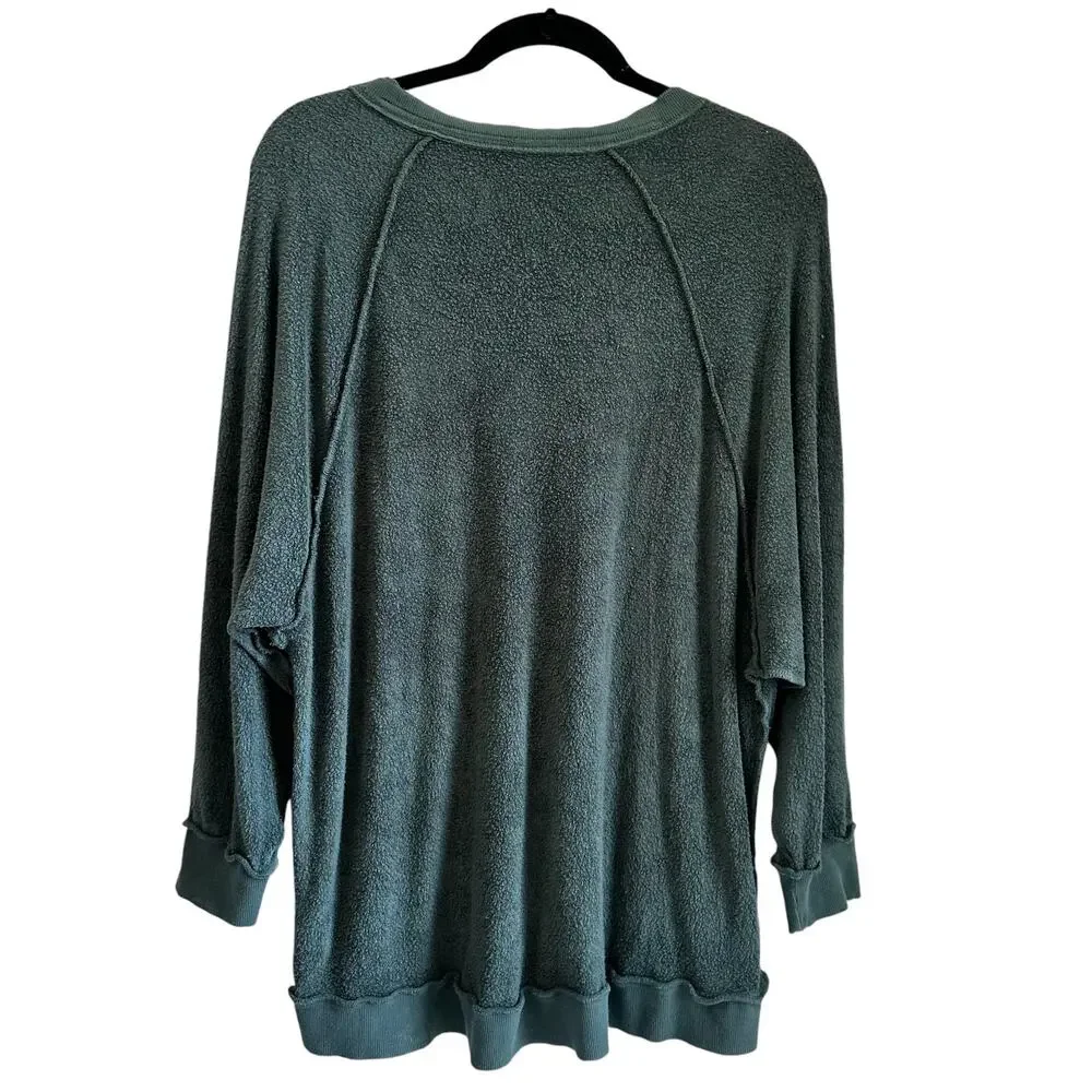 NWOT-Free People Take It Off Textured Pullover Sweatshirt Teal Size:XS OVERSIZED